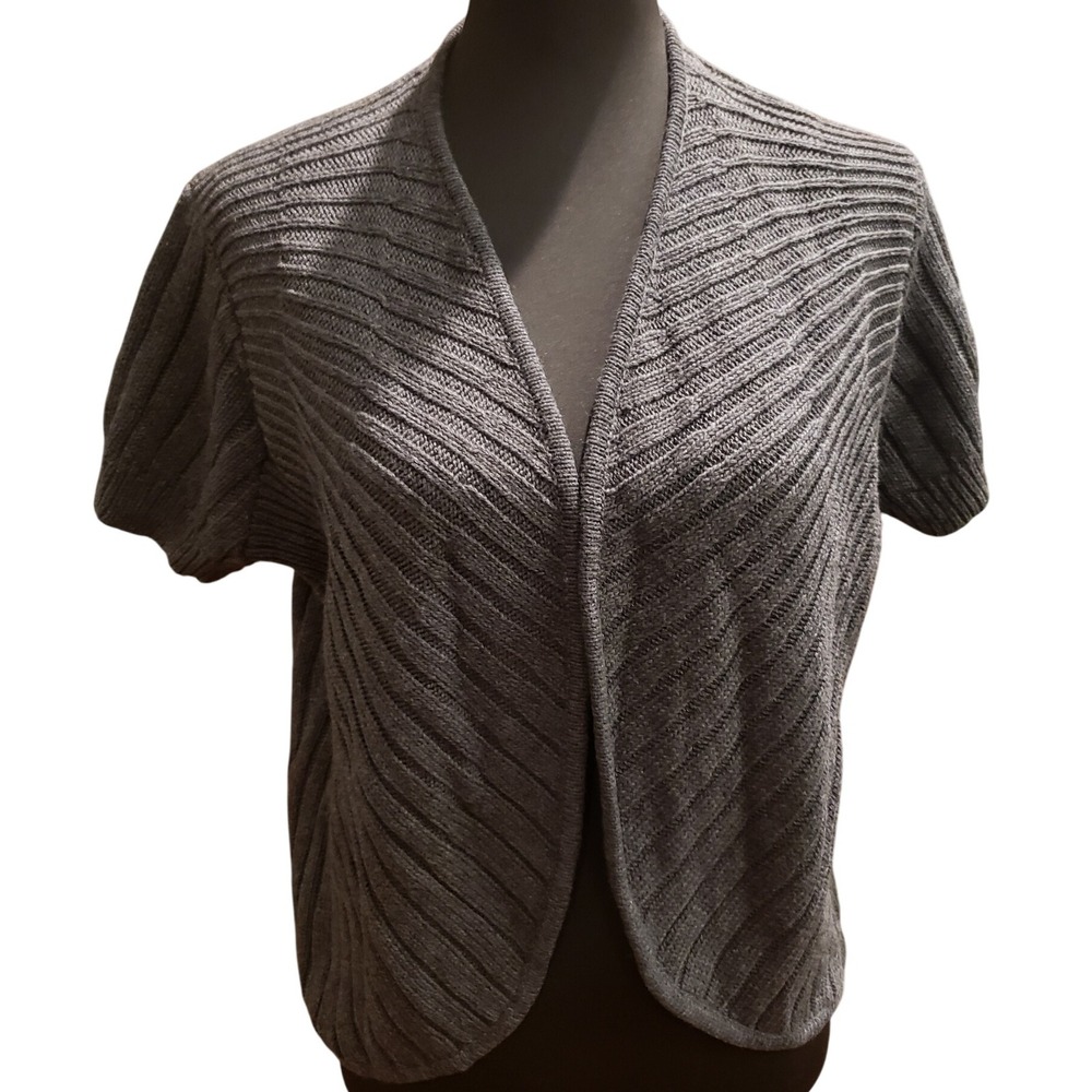 Metro 7 Charcoal Gray Ribbed Knit Open Front Short Sleeve Cardigan‎ Sweater XL